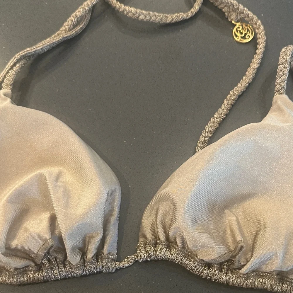 Luli fama bronze Metallic  Triangle Bikini Set - Picture 9 of 12